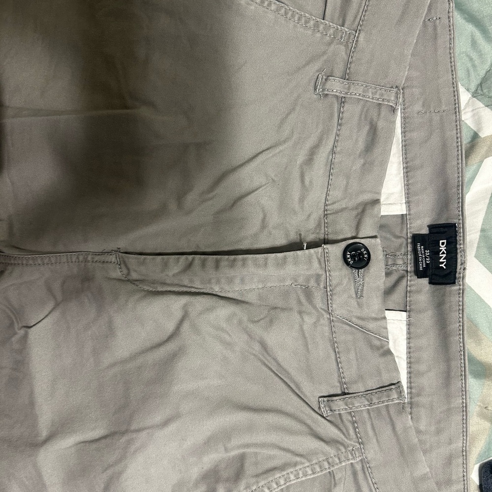 DKNY Gray Chino Pants with Flat Front Design